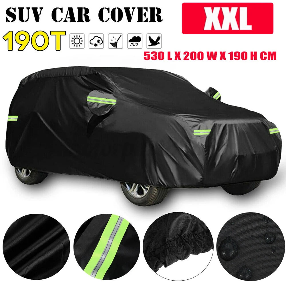Qualité universelle SUV/berline couverture de voiture complète noir Durable extérieur imperméable soleil pluie neige Protection UV voiture fermeture éclair conception M-XXL