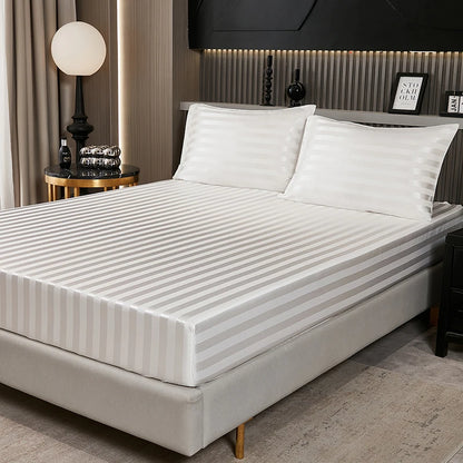 Satin-injFitted-طقم ملاءات سرير كوين، رمادي، ناعم، مبرد، جيب عميق، أطقم مفروشات، مخطط، سادة، غطاء مرتبة