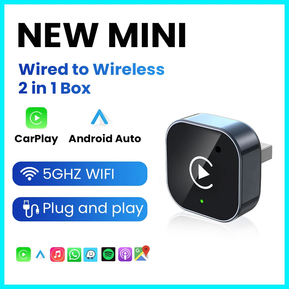 Adaptateur CarPlay filaire vers sans fil 2 en 1, Android Auto, Plug & Play, Bluetooth, 5Ghz, WiFi type-c/USB, pour Audi Benz MG