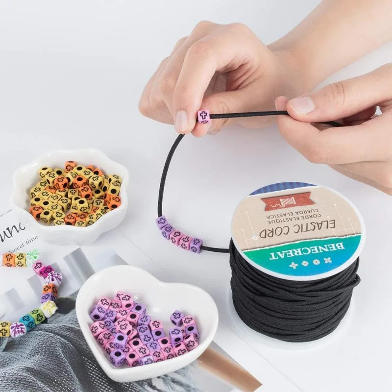 1 Rouleau de 2.5mm de fil élastique noir de 38 yards pour la fabrication de bracelets artisanaux, ULen tissu pour perles
