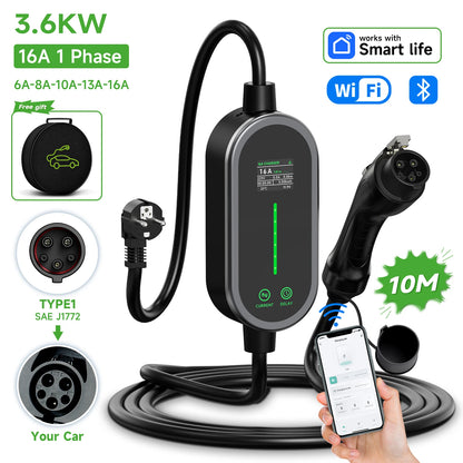 شاحن سيارات كهربائية محمول AFYEEV 3600 واط نوع 2 IEC62196-2 شاحن سيارات كهربائية نوع 1 SAE J1772 كابل شحن GBT EVSE صندوق حائط بقابس الاتحاد الأوروبي