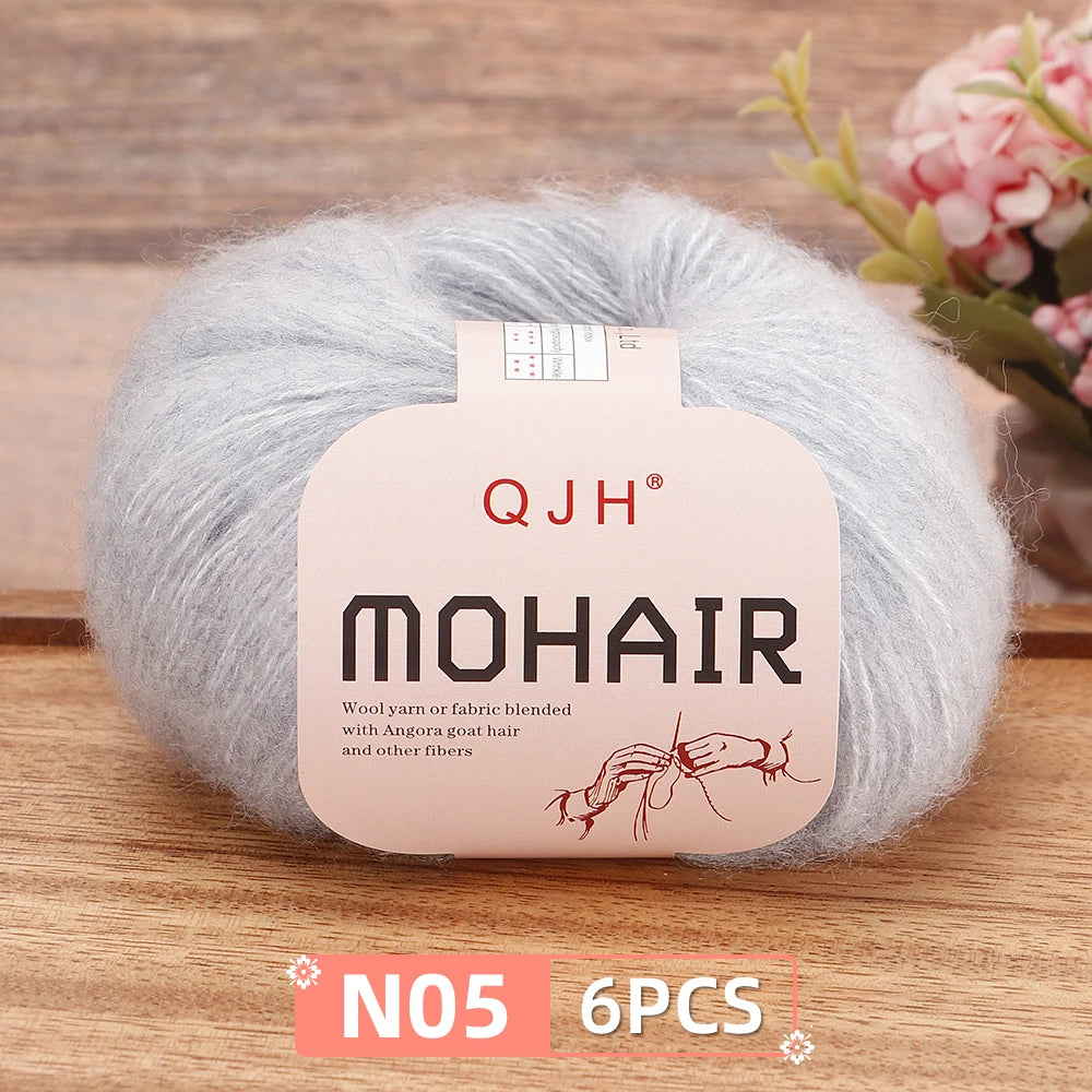 Fil Mohair doux et chaud, 6 paquets/150g, chaussettes de pull en tricot faites à la main, fil d'écharpe châle au Crochet, 60% Mohair, 40% acrylique