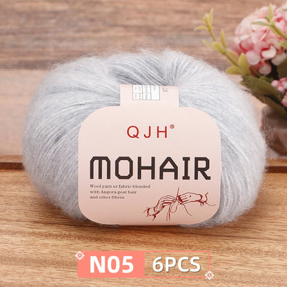 Fil Mohair doux et chaud, 6 paquets/150g, chaussettes de pull en tricot faites à la main, fil d'écharpe châle au Crochet, 60% Mohair, 40% acrylique