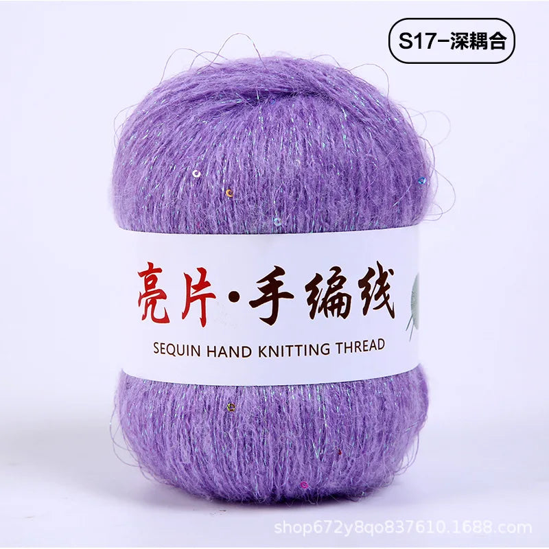 Fil de mohair de dentelle avec paillettes, fil de boucle de crochet, paillettes brillantes, pull de bricolage, 150g, 50G * 3