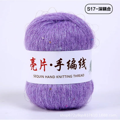 Fil de mohair de dentelle avec paillettes, fil de boucle de crochet, paillettes brillantes, pull de bricolage, 150g, 50G * 3