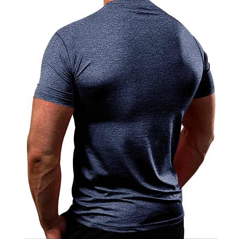 T-shirt slim respirant à séchage rapide pour homme, style Europe et États-Unis, haut de fitness, vêtements de sport, document solide, été, nouveau, 2024