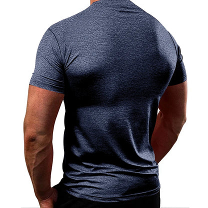 T-shirt slim respirant à séchage rapide pour homme, style Europe et États-Unis, haut de fitness, vêtements de sport, document solide, été, nouveau, 2024