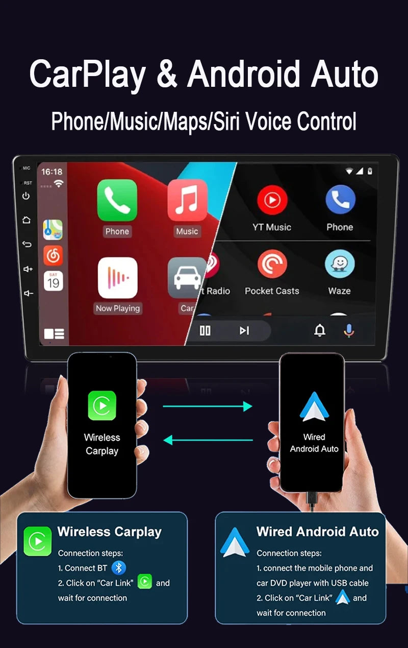 Autoradio multimédia vidéo avec navigation GPS Android16 CarPlay sans fil pour Ford New Transit 2009-2019 Focus 2005-2010