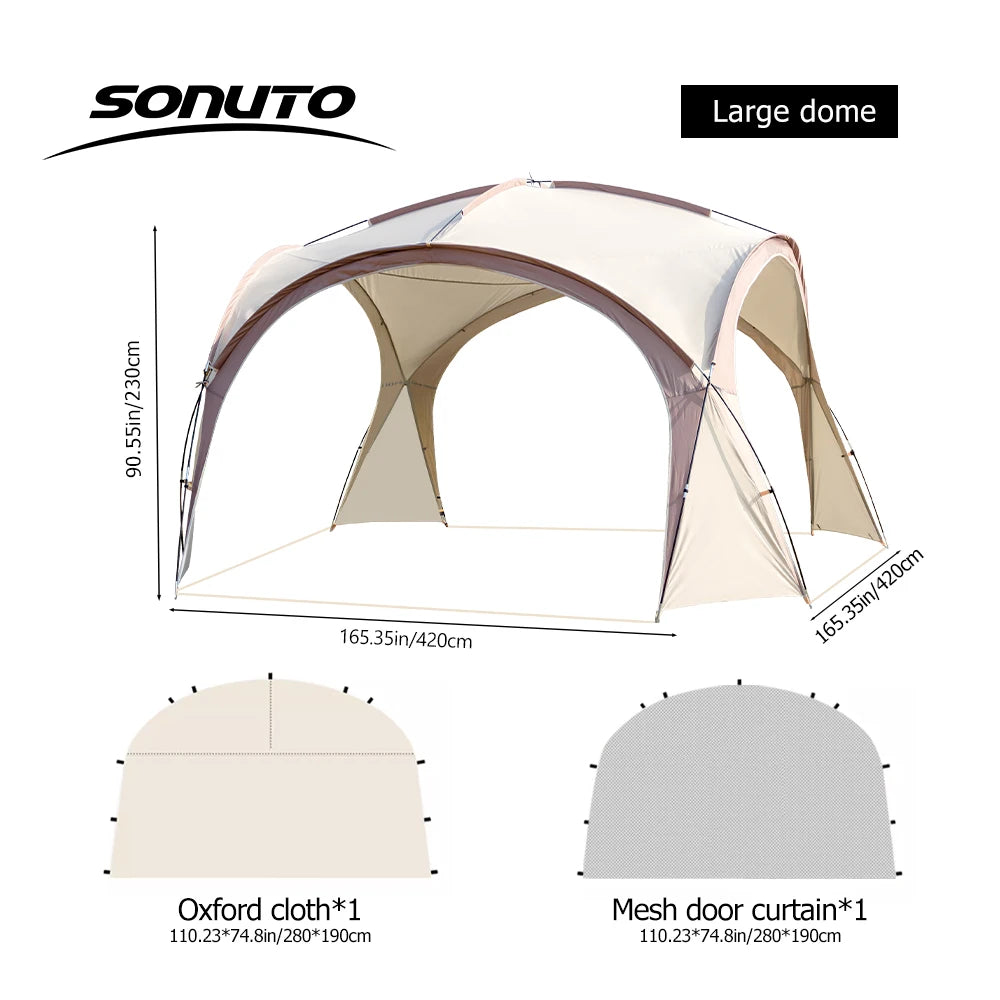 Tente dôme extra large Sonuto, gazebo de camping pop-up avec moustiquaire, protection solaire imperméable, pavillon pour fête en plein air