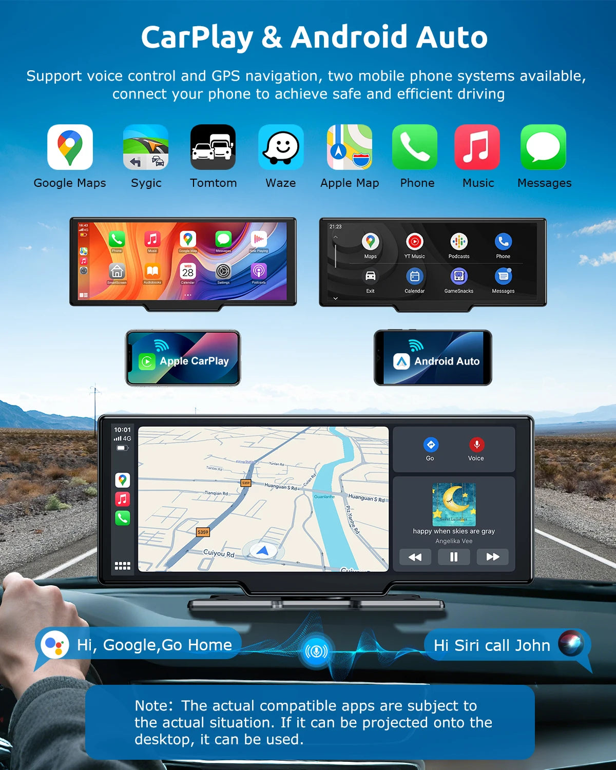 راديو سيارة محمول 10.26 بوصة 4K 64 جيجابايت شاشة لمس لاسلكية Apple CarPlay Android Auto كاميرا داشكام بلوتوث ملاحة GPS واي فاي كاميرا خلفية بزاوية واسعة AUX FM