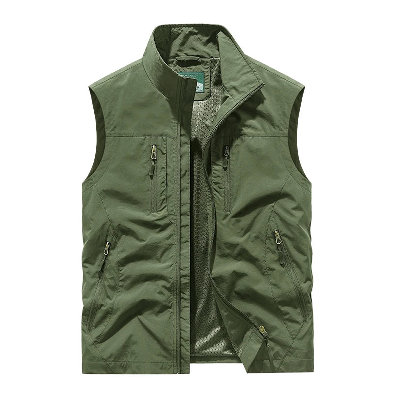 Grande taille hommes été en plein air randonnée gilet tactique multi-poches léger coque souple utilitaire voyage Safari Cargo gilet hommes