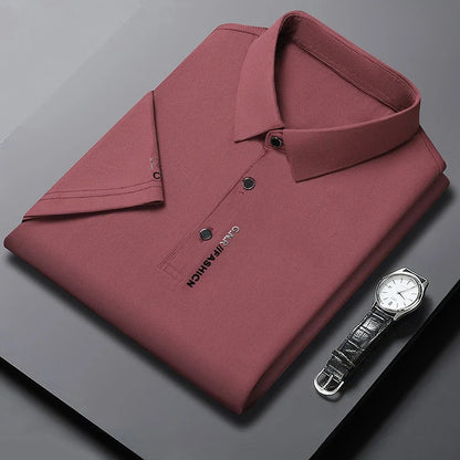 Polo à manches courtes pour hommes, couleur unie, respirant, confortable, élastique, nouvel arrivage, Style Business décontracté