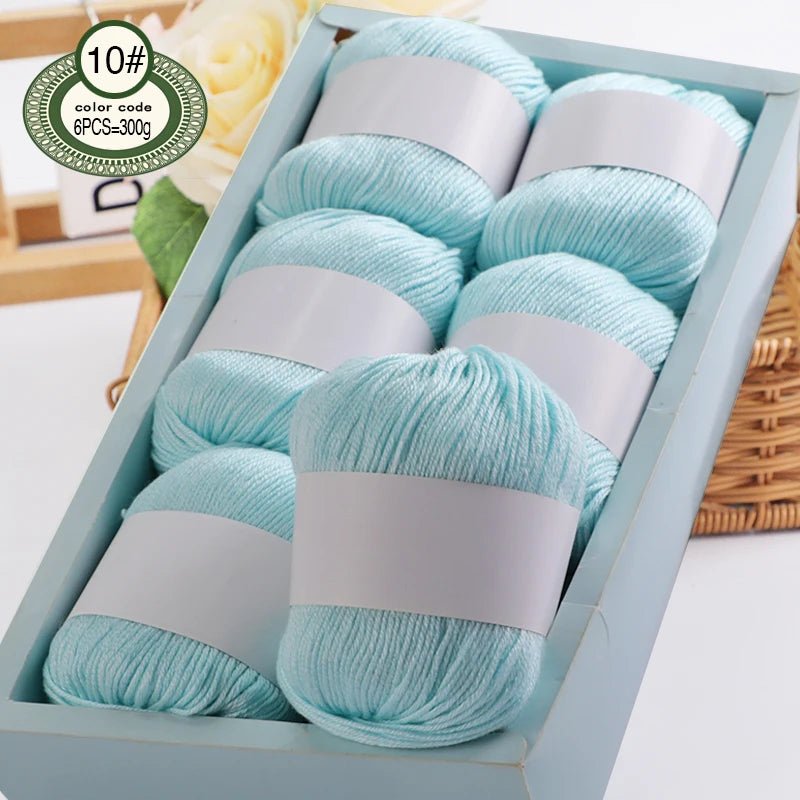 Fil de mélange de soie de luxe 6 pièces/ensemble, 50g chacun, fil à tricoter doux adapté aux pulls, couvertures et écharpes pour bébé, plusieurs couleurs