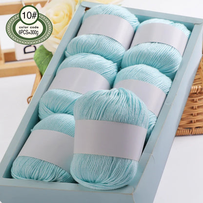 Fil de mélange de soie de luxe 6 pièces/ensemble, 50g chacun, fil à tricoter doux adapté aux pulls, couvertures et écharpes pour bébé, plusieurs couleurs