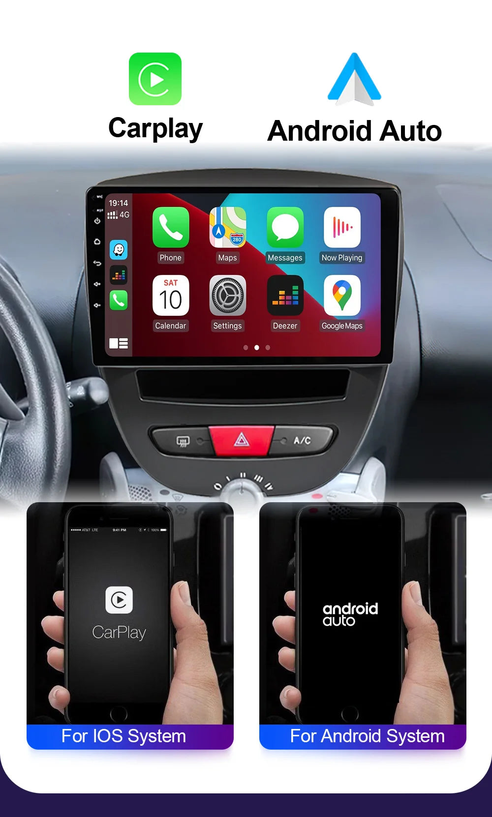LEHX-Autoradio L6 Pro, Android 14, 2 Din, Stéréo, CarPlay, Limitation de Courant, GPS, pour Voiture KIT 107, Toyota Aygo, Cristaux en C1 (2005-2014)