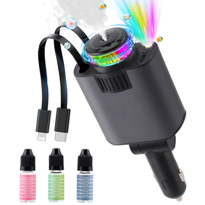 Aromathérapie Spray Atmosphère Lumière Chargeur De Voiture PD Charge Rapide Flash Charge Ligne Télescopique Star Sky Allume-Cigarette (Gris)