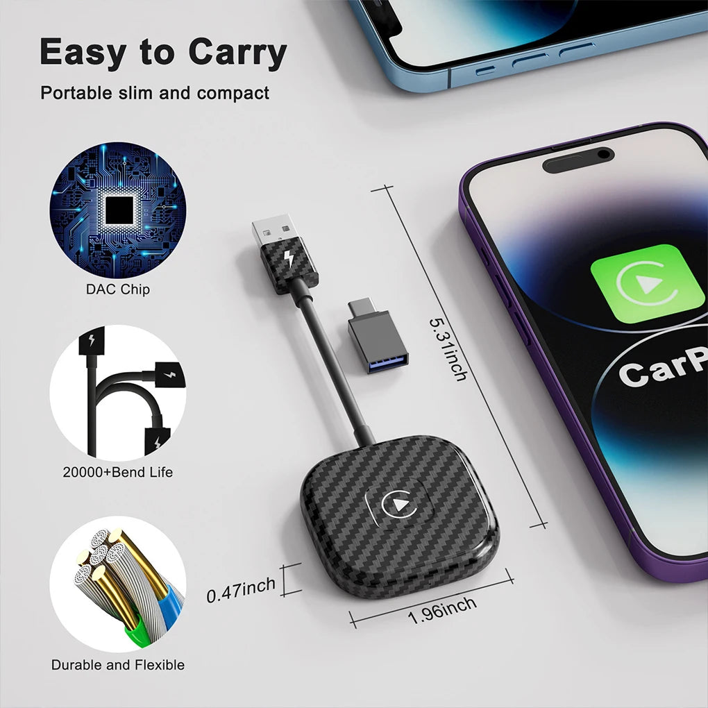 Adaptateur sans fil CarPlay, adaptateur filaire vers sans fil, compatible avec CarPlay, dongle Plug and Play, Wi-Fi 5GHz