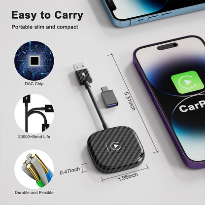 Adaptateur sans fil CarPlay, adaptateur filaire vers sans fil, compatible avec CarPlay, dongle Plug and Play, Wi-Fi 5GHz