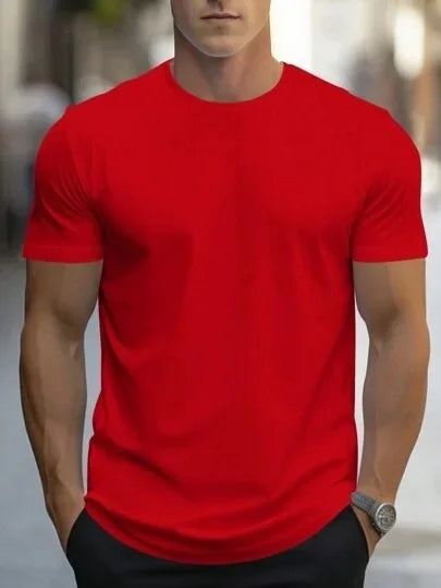 T-Shirt à manches courtes et col rond, couleur unie, à la mode, haut ajusté pour hommes et femmes, en Fiber de Polyester, longueur courte