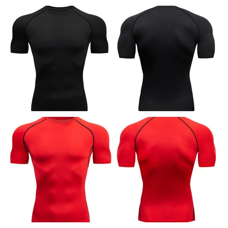 Hommes Compression course t-shirt Fitness serré à manches courtes t-shirt formation Jogging chemises vêtements de sport séchage rapide Rashgard