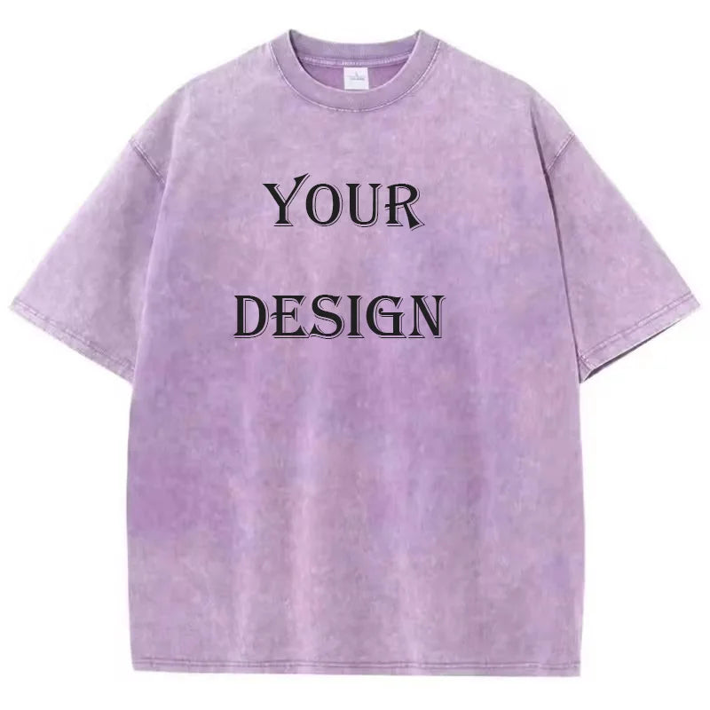 T-shirt unisexe en coton lavé, imprimé personnalisé, haut Harajuku, bricolage, votre Photo ou Logo, à la mode