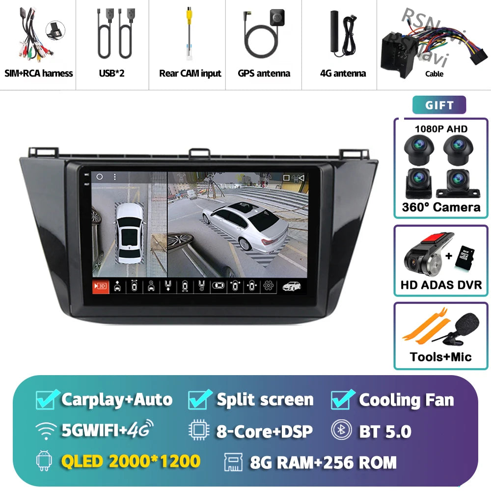 Android 15 Carplay Auto 2K écran autoradio lecteur multimédia pour Volkswagen Tiguan 2 Mk 2016 2017-2019 2 din Autoradio stéréo