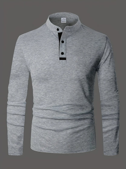 Un polo élégant à col rond pour hommes, uni épissé, adapté à porter à la maison en été, automne et hiver