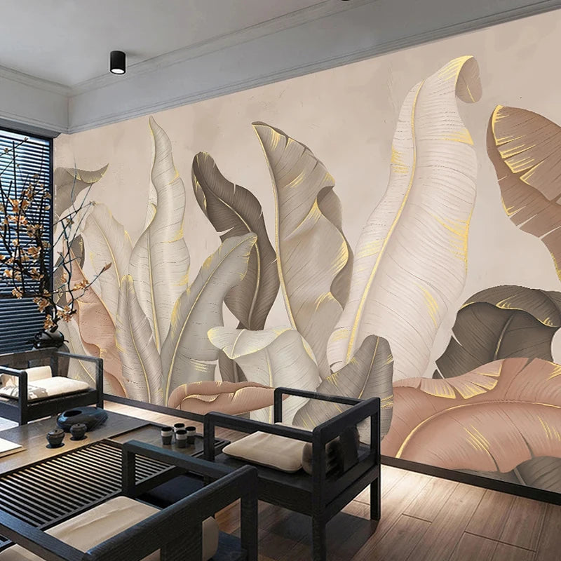 Papier peint Mural personnalisé moderne Simple élégant feuille De bananier peinture murale salon chambre décor à la maison Papel De Parede 3D