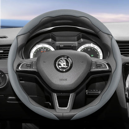 مناسب لـ Skoda غطاء عجلة قيادة من الجلد المسامي بتصميم مقطع سريع التحرير، مضاد للانزلاق ومتين، لسيارات Octavia Rapid Kodiaq Karoq Fabia Superb Kamiq Citigo Scala Combi Kylaq Kushag Slavia Black