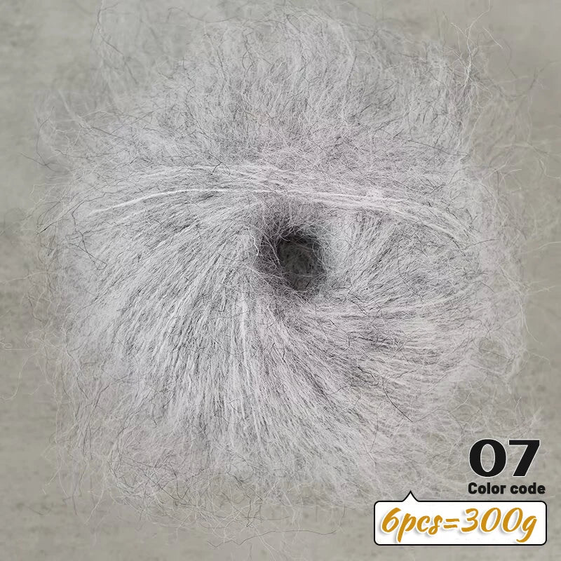 Fil de Mohair d'alpaga coloré à cheveux longs de 300 g, matériel de bricolage fait à la main, aiguilles à tricoter, pull pour femme, manteau, boule de fil de châle, 1 pièce = 6 pièces = 300 grammes