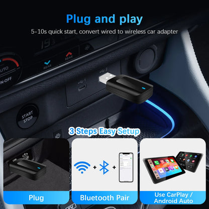 Mini adaptateur CarPlay Android Auto sans fil 2 en 1, avec WiFi 5G BT5.0, Plug and Play, pour voiture filaire en usine, conception compacte, nouveauté 2026