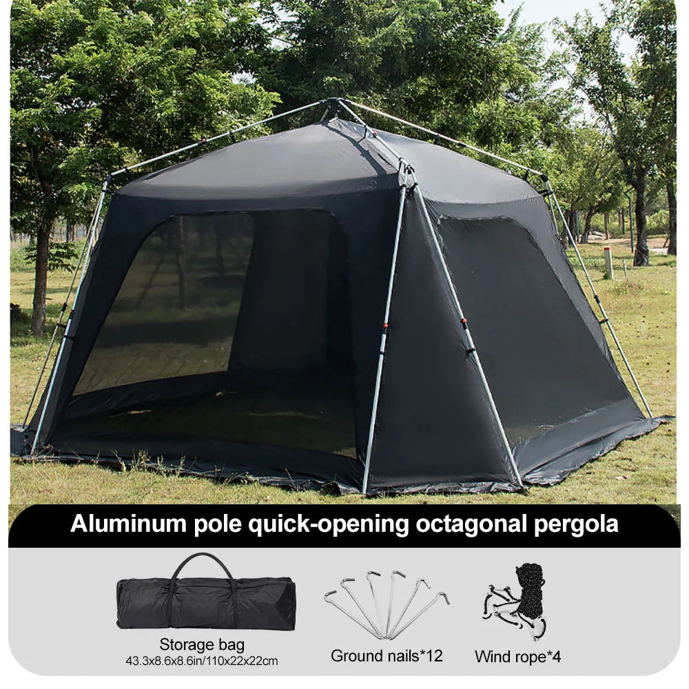 Tente de camping instantanée octogonale Sonuto, grande tente familiale avec structure en aluminium, résistante au vent et à l'eau, abri solaire pour la plage