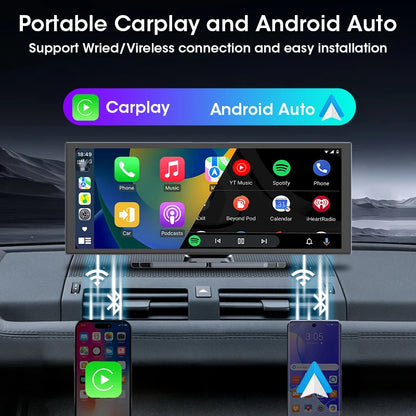 Develuck nouveau 11.26 pouces 4K DVR sans fil CarPlay et Android Auto Portable Dash Cam écran de voiture enregistreur vidéo 5G WIFI Navigation