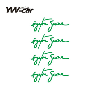 Autocollants de personnalité Ayrton Senna Signature pour voiture, accessoires de couverture de moto, rayures imperméables en PVC 11cm x 4cm, 4 pièces/lot