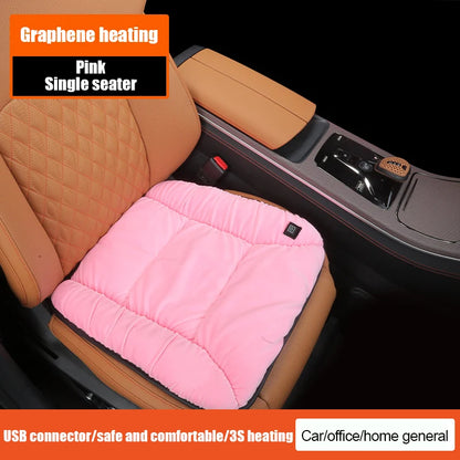 Coussin chauffant de voiture en graphène, coussin de siège en peluche d'hiver, coussin unique électrique USB chaud universel monté sur véhicule 12V, 1 pièce