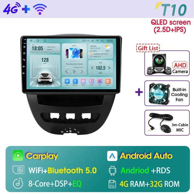 Srnubi Qualcomm 8 Core autoradio pour Peugeot 107 Toyota Aygo citroën C1 2005 - 2014 2 Din lecteur multimédia Android Carplay