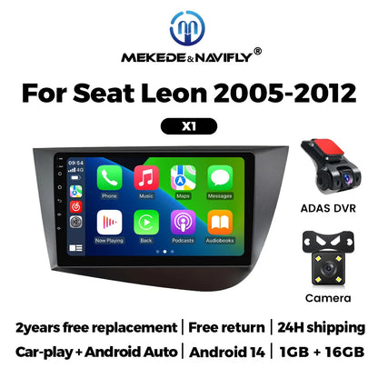 Carplay sans fil Autoradio 2G+32G Pour Seat Leon 2 MK2 2005 2006 2007 2008-2012 Android 14 Navigation GPS Lecteur vidéo multimédia pour voiture