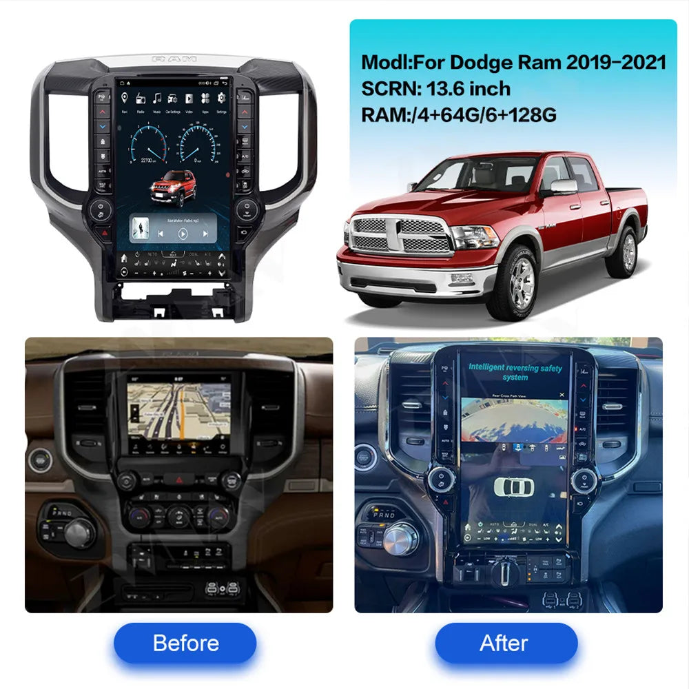 Autoradio Android 14 Carplay, écran tactile HD 13.6 pouces, pour Dodge Ram 1500 2500 2019 – 2021, Navigation GPS, lecteur multimédia de voiture
