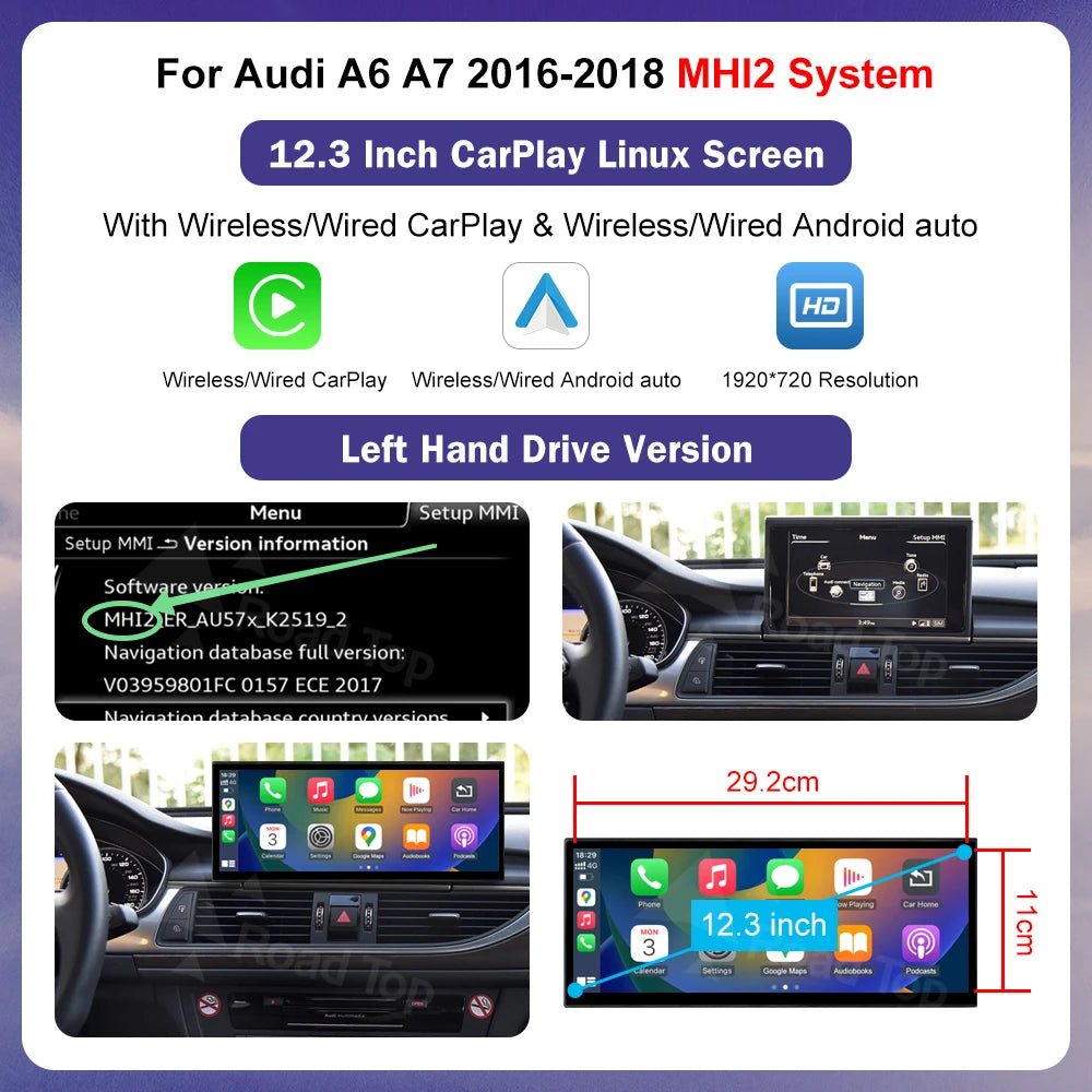 Autoradio multimédia stéréo pour Audi A6 C6 C7 A7 2011-2018 sans fil CarPlay GPS Navi lecteur Radio Bluetooth 12.3 "écran tactile