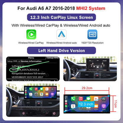 Autoradio multimédia stéréo pour Audi A6 C6 C7 A7 2011-2018 sans fil CarPlay GPS Navi lecteur Radio Bluetooth 12.3 "écran tactile
