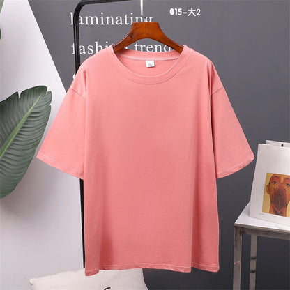 T-Shirt d'été en coton pour femmes, surdimensionné, solide, couleur bonbon, hauts amples