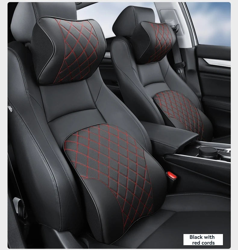 Appui-tête de voiture en cuir Nappa de luxe et ensemble d'oreillers de soutien lombaire, Design perforé respirant, convient à tous les modèles de voiture