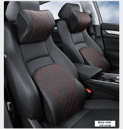 Appui-tête de voiture en cuir Nappa de luxe et ensemble d'oreillers de soutien lombaire, Design perforé respirant, convient à tous les modèles de voiture