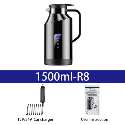 Bouilloire électrique 12v 24v montée sur voiture, pour camions, grande capacité de 1500ML, isolée, eau bouillante, café, nouilles instantanées