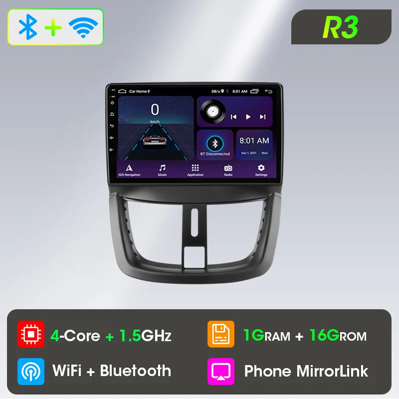 Autoradio Carplay sans fil Android pour Peugeot 207 CC 207CC 2006-2015 lecteur multimédia Navigation 2Din unité principale stéréo Auto