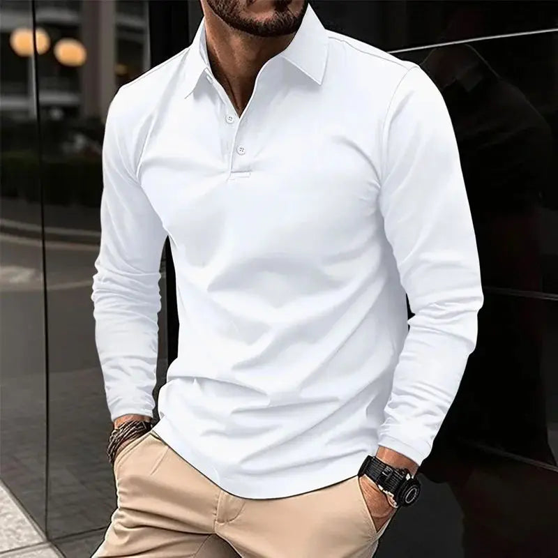 Polo à manches longues pour hommes, couleur unie, nouveau produit Simple, exquis, ample et décontracté, printemps et automne