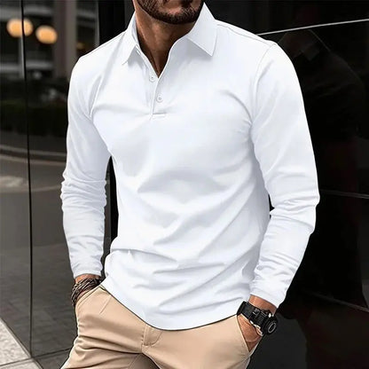 Polo à manches longues pour hommes, couleur unie, nouveau produit Simple, exquis, ample et décontracté, printemps et automne