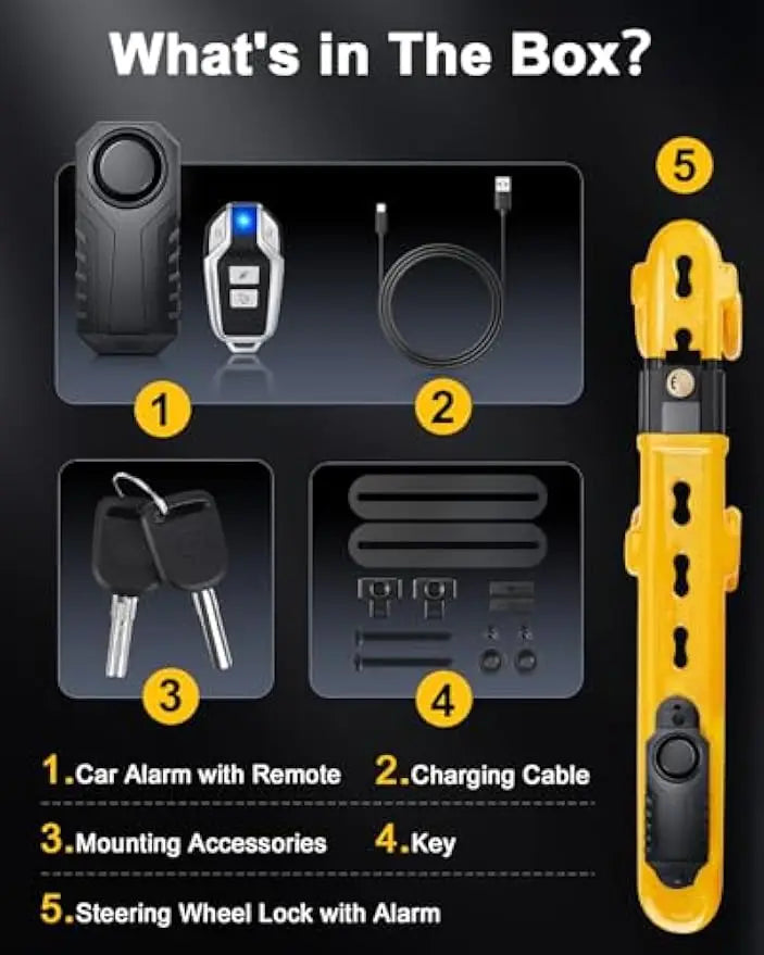 Verrouillage de volant robuste avec alarme 113dB, dispositif antivol réglable pour voitures, camions, fournes, SUV