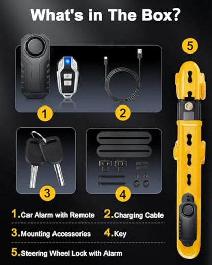 Verrouillage de volant robuste avec alarme 113dB, dispositif antivol réglable pour voitures, camions, fournes, SUV
