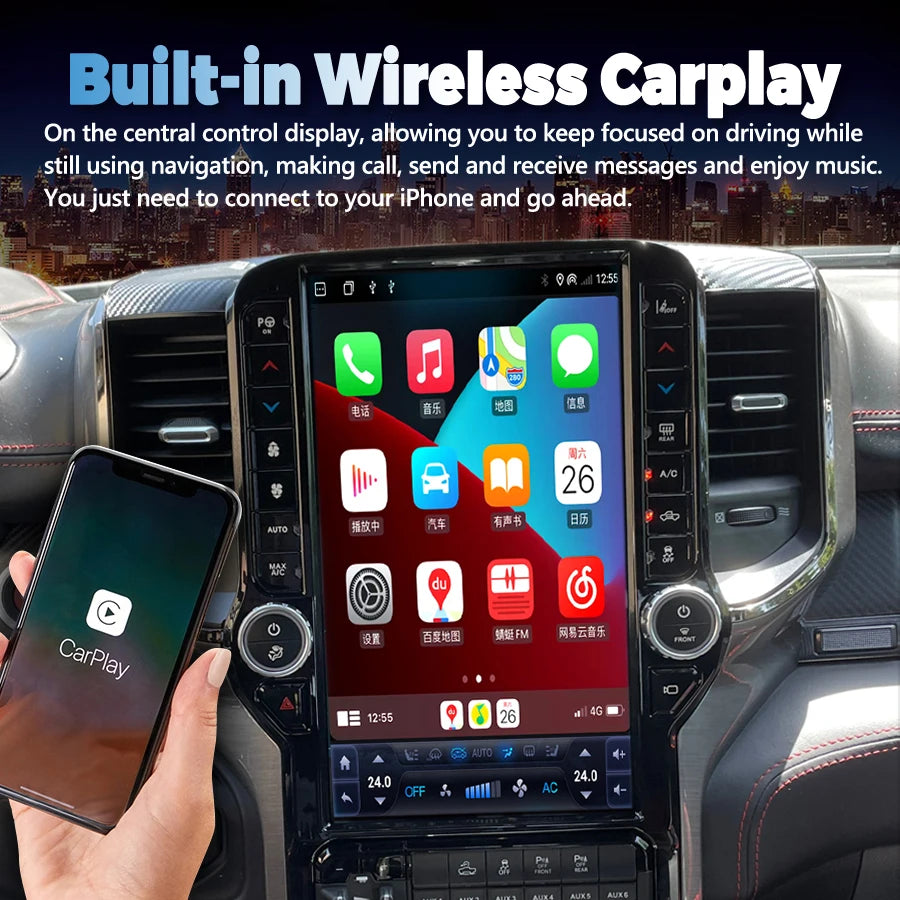 Autoradio Android 13 de 13.6 Pouces avec Écran Tactile et GPS, Lecteur Stéréo, Limitation Auto, Unité Centrale pour Dodge RAM 1500, 2500, 3500, 2019 - 2022